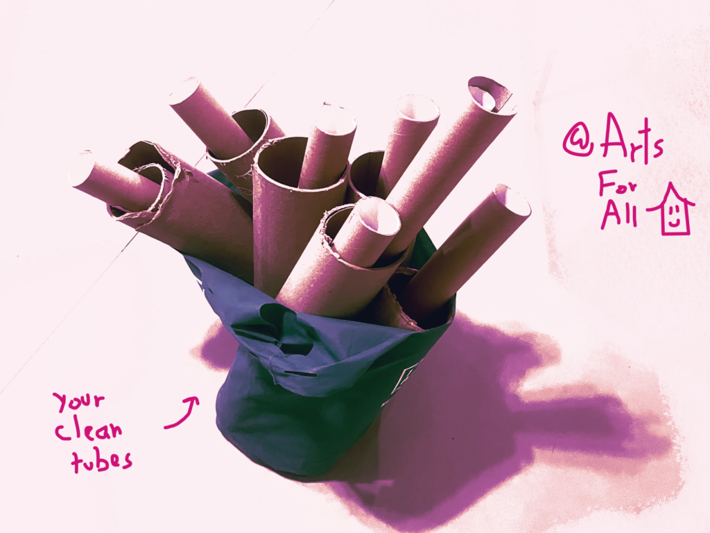 A bag of clean cardboard tubbes at Arts For All